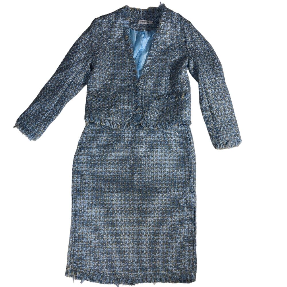 Medium Blue Tweed Two Piece Set by MissLook